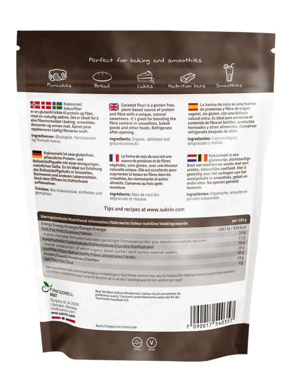 Kokosmel, økologisk fettredusert, 400 g